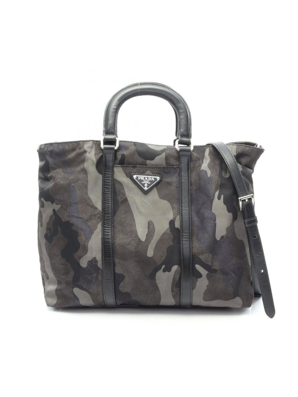 Prada Handbag Camouflage 2-Way Khaki Navy Nylon Leather